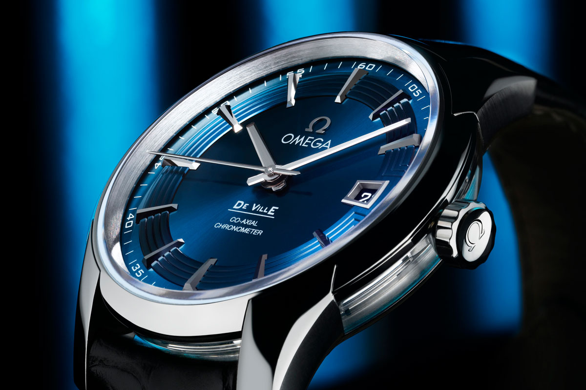 white gold case fake Omega Hour Vision Blue