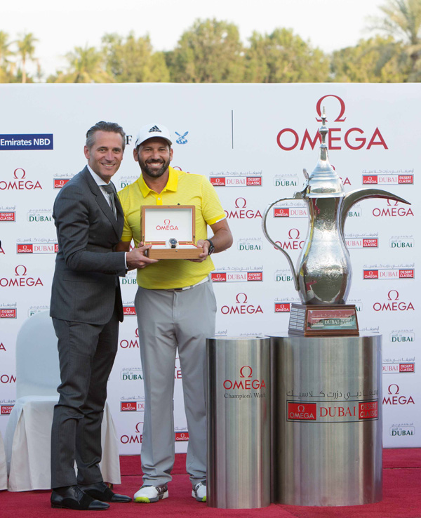 OMEGA celebrity ambassador Sergio Garcia and red gold case replica Omega Seamaster Aqua Terra 150M Co-Axial