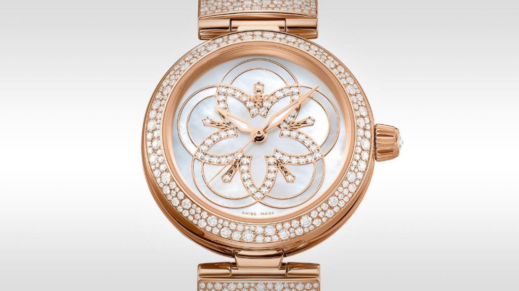 The precious fake watches have white mother-of-pearl dials.