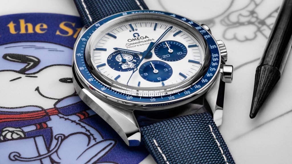 The blue strap fake watch has a white dial.